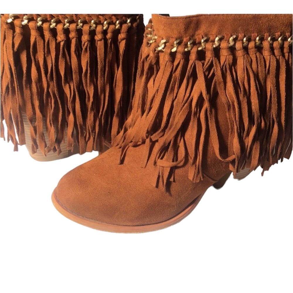 Pierre Duma fall shaggy brown ankle wedge heeled fringe boots - Picture 2 of 10